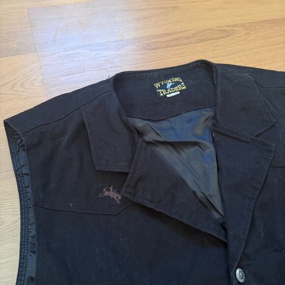Men's Wyoming Traders Black Canvas Bronco Western Button Up Vest Sz XL Tall XLT - Picture 8 of 8